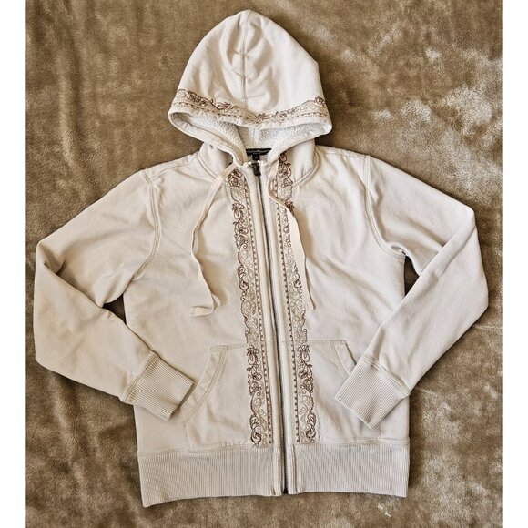 Eddie Bauer Full Zip Hooded Sweatshirt Sherpa Lined Women's Size Medium Ivory - Picture 1 of 13